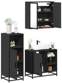 Set Mobili Da Bagno 3 Pz Nero İn Legno Multistrato /