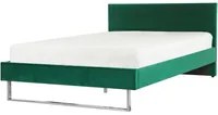 Letto Imbottito Velluto Verde Matrimoniale 140 x 200 cm Testiera Verde Gamba Argento Glam