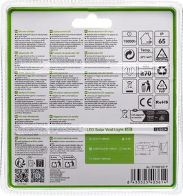 Aigostar - Lampada solare LED con sensore, LED/3,7 V, 6500 K, 500 mAh, IP65, nera