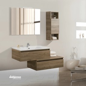 Mobile Bagno Sospeso Sfalsato "Sorrento" Da 90 Cm Composto Da Due Basi Finitura Olmo Sabbia