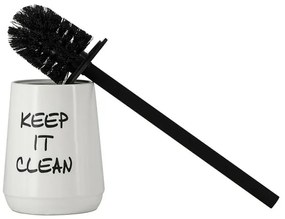 Portascopino da appoggio linea Wash in ceramica bianco con scritte nere