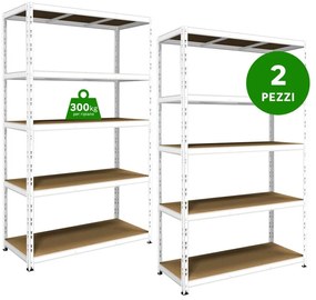 Set di 2 scaffali Pokerino L 120 x P 50 x H 200 cm bianco, portata per ripiano 300 kg
