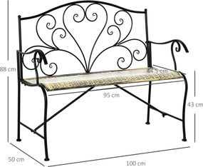 Panchina 2 Posti da giardino 100x50x88 cm in Ferro Nero e Bronzo...