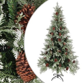 Albero di Natale con Pigne Verde e Bianco in PVC e PE Artificiale, 225 cm / Con Pigne