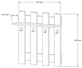 Mensola da parete marrone scuro con 4 appendini Carina - Puqa Design