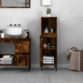 Armadietto bagno rovere fumo 30x30x100 cm in legno multistrato