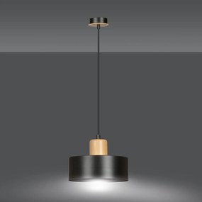 Sospensione Nordica 1 Luce Torin In Acciaio Nero E Legno