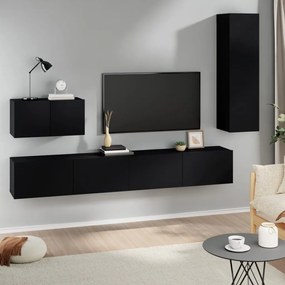 Set Mobili Porta Tv 4 Pz Nero İn Legno Multistrato /