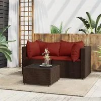 Set Mobili da Giardino 3 pz con Cuscini in Polyrattan Marrone 319811