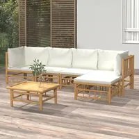 Set Salotto da Giardino 6pz con Cuscini Bianco Crema in Bamb 3155180