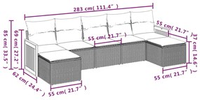 Set divani da giardino 7 pz con cuscini grigio in polyrattan