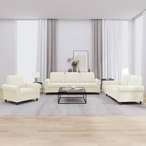 Set Di Divani 3 Pz Con Cuscini Crema İn Velluto /