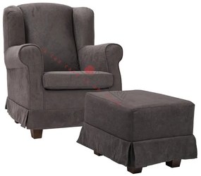 Poltrona imbottita in tessuto sfoderabile BERGERE GRIGIO con pouf