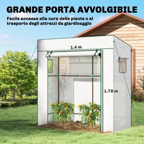 Serra per Piante 196x77x197 cm con 2 Finestre Laterali a Rete e Ingresso Avvolgibile in PE e Acciaio Bianco...