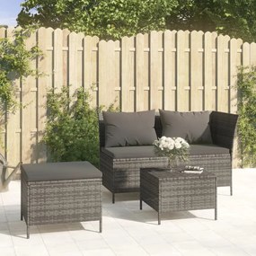 Set divani da giardino 3 pz con cuscini in polyrattan grigio