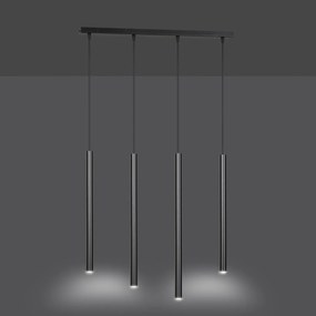 Lampadario 4 Luci Moderno Shu Acciaio Nero E Paralumi A Cilindri Sottili
