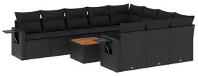 Set Divani da Giardino 11 pz con Cuscini in Polyrattan Nero