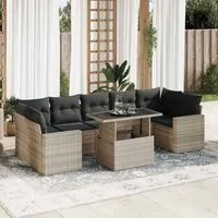 Set Divano da Giardino 8pz con Cuscini Grigio Chiaro Polyrattan 3326283