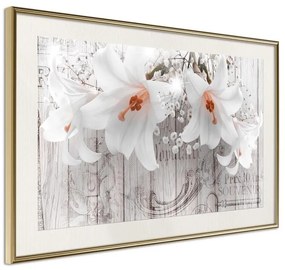 Poster  Lilies on Wood  Cornice Quadri Cornice d'oro con passe-partout, Larghezza x Altezza Home decor 90x60