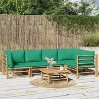 Set Salotto da Giardino 6pz con Cuscini Verdi Bamb 3155169