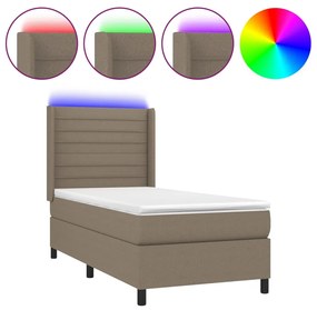 Letto a molle con materasso e led tortora 90x200 cm in tessuto