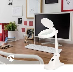 Nedis MAGLE1WT - Lampada da tavolo a LED con lente d'ingrandimento, 6W/230V, bianca