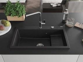 Mexen Omar lavello da cucina in granito 1 vasca 800 x 480 mm, nero, sifone cromato - 6520801005-77