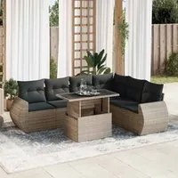 Set Divani da Giardino 7 pz con Cuscini Grigio in Polyrattan 3326651