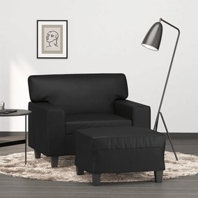 Poltrona con poggiapiedi nero 60 cm in similpelle