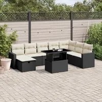 Set Divani da Giardino 9 pz con Cuscini Nero in Polyrattan 3274866