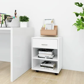 Mobiletto Con Ruote Bianco 46x36x59 Cm İn Legno Multistrato /