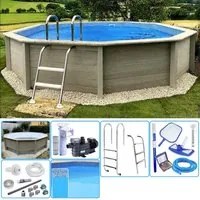 Kit Piscina Cemento Effetto Legno Naturalis Decagonale 4,93 X H 1,40 M Con Filtrazione A Cartuccia