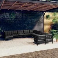 Set Divani da Giardino 11 pz con Cuscini Massello di Pino Nero 3097059