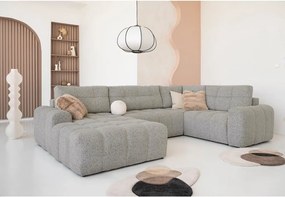 Divano angolare componibile marrone chiaro allungabile/con contenitore (con penisola a destra) Lulu – Miuform