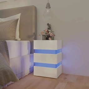 Comodino Con Led Bianco Lucido 45x35x67 Cm İn Legno Multistrato /