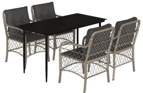 Set pranzo da giardino 5pz con cuscini grigio chiaro polyrattan