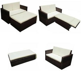 Set divani da giardino 2 pz con cuscini in polyrattan marrone