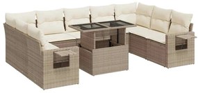 Set divano da giardino 10 pz con cuscini beige in polyrattan