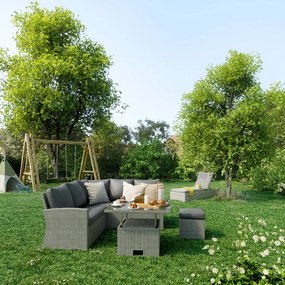 Salotto da giardino Davos NATERIAL in rattan sintetico  antracite con cuscini in poliestere grigio per 6 persone