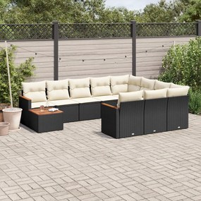 Set divani da giardino 11 pz con cuscini in polyrattan nero