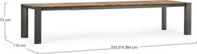 Tavolo Da Esterno In Alluminio Piano In Teak Allungabile 110x253/384 Cm Cameron Antracite Bizzotto