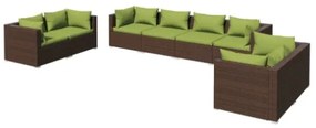 Set Divani da Giardino 8 pz con Cuscini in Polyrattan Marrone