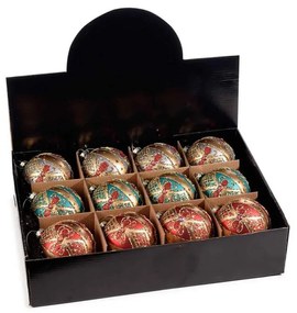 Set 12 Palline di Natale in Vetro con Decoro Barocco Glitter Oro