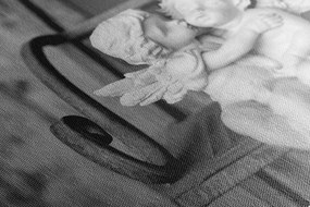 Quadro su tela – Statuette di angioletti sulla panchina in bianco e nero
