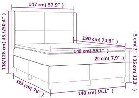 Giroletto a Molle con Materasso Grigio Scuro 140x190 cm Tessuto