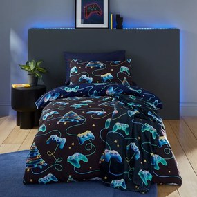 Set copripiumino e federa nero e blu per letto singolo 135x200 cm Christmas Gamer – Catherine Lansfield