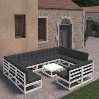 Set Divani da Giardino 12 pz Cuscini Bianchi Massello di Pino 3077230