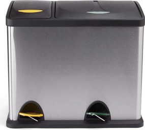 Cestino per la spazzatura color argento opaco in acciaio per raccolta differenziata/con pedale 18+8 l Tri Selectif – MSV