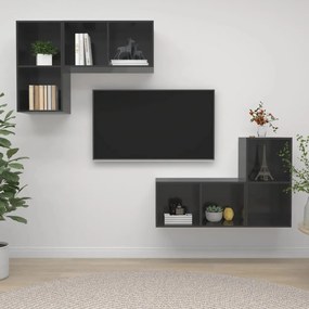 Mobile Tv A Parete 4 Pz Grigio Lucido İn Truciolato /