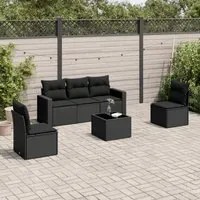 Set Divano da Giardino 6 pz con Cuscini Nero in Polyrattan 3251132